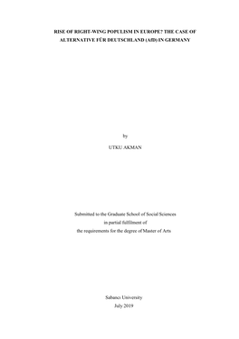 RISE of RIGHT-WING POPULISM in EUROPE? the CASE of ALTERNATIVE FÜR DEUTSCHLAND (Afd) in GERMANY