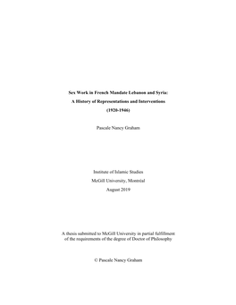 Sex Work in French Mandate Lebanon and Syria: a History of Representations and Interventions (1920-1946)