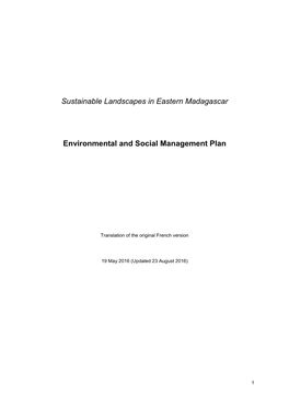 Sustainable Landscapes in Eastern Madagascar Environmental And