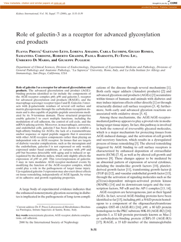 Role of Galectin-3 As a Receptor for Advanced Glycosylation End Products