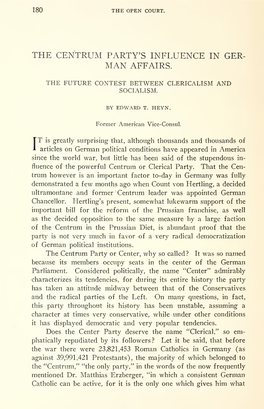 The Centrum Party's Influence in German Affairs. the Future Contest