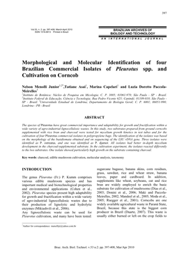 Morphological and Molecular Identification of Four Brazilian Commercial Isolates of Pleurotus Spp