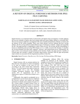 A Review of Digital Forensics Methods for Jpeg File Carving