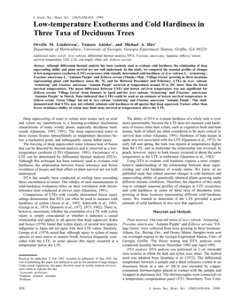 Low-Temperature Exotherms and Cold Hardiness in Three Taxa of Deciduous Trees