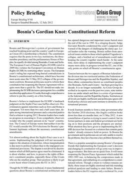 Bosnia's Gordian Knot: Constitutional Reform