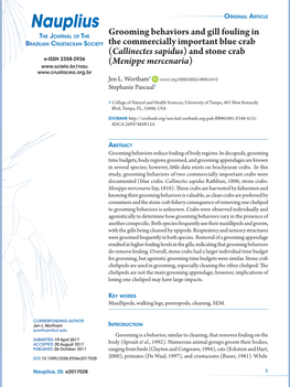 (Callinectes Sapidus) and Stone Crab E-ISSN 2358-2936 (Menippe Mercenaria) Jen L