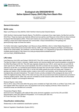 Ecological Site DX032X01B143 Saline Upland Clayey (SUC) Big Horn Basin Rim