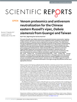 Venom Proteomics and Antivenom Neutralization for the Chinese