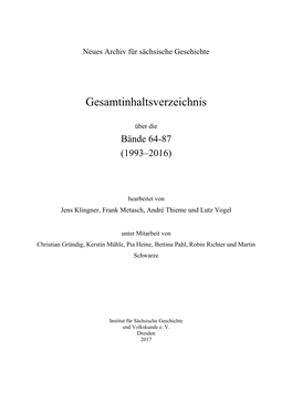 Gesamtinhaltsverzeichnis Über Die Bände 64-87 (1993-2016)
