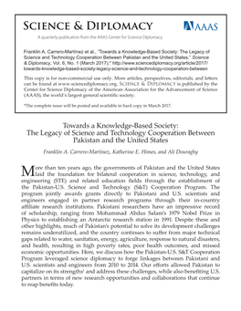 Towards a Knowledge-Based Society: the Legacy of Science and Technology Cooperation Between Pakistan and the United States,” Science & Diplomacy, Vol