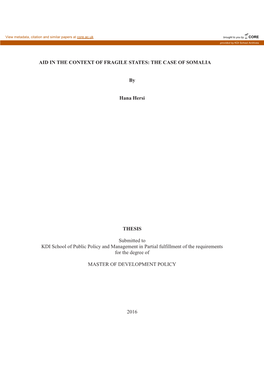 Aid in the Context of Fragile States: the Case of Somalia