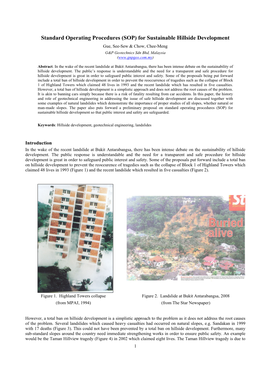 Standard Operating Procedures (SOP) for Sustainable Hillside Development Gue, See-Sew & Chow, Chee-Meng G&P Geotechnics Sdn Bhd, Malaysia (