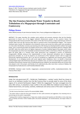 The São Francisco Interbasin Water Transfer in Brazil: Tribulations of a Megaproject Through Constraints and Controversy