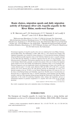 Route Choices, Migration Speeds and Daily Migration Activity of European Silver Eels Anguilla Anguilla in the River Rhine, North-West Europe