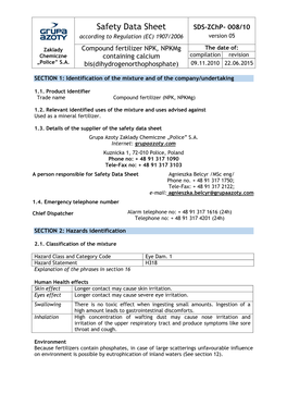 Safety Data Sheet SDS-Zchp- 008/10 According to Regulation (EC) 1907/2006 Version 05