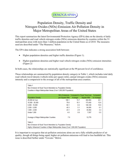 (Nox) Emission Air Pollution Density in Major Metropolitan Areas of the United States