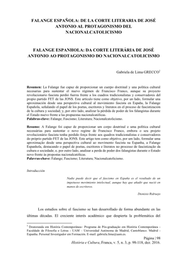 Falange Española: De La Corte Literaria De José Antonio Al Protagonismo Del Nacionalcatolicismo