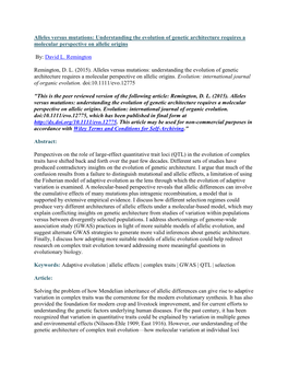 Alleles Versus Mutations: Understanding the Evolution of Genetic Architecture Requires a Molecular Perspective on Allelic Origins