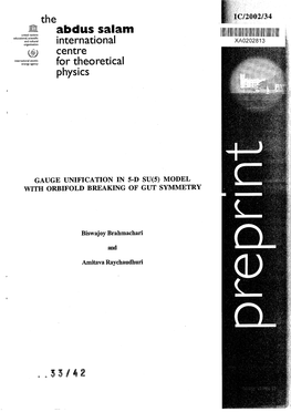 Abdus Salam United Nations Educational, Scientific and Cultural XA0202813 Organization International Centre International Atomic Energy Agency for Theoretical Physics