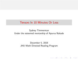 Tensors in 10 Minutes Or Less