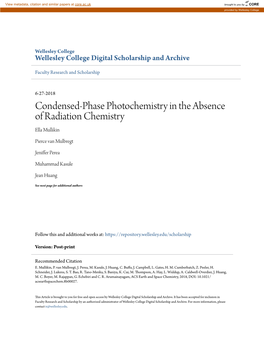 Condensed-Phase Photochemistry in the Absence of Radiation Chemistry Ella Mullikin