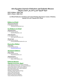 Afro-Egyptian Journal of Infectious and Endemic Diseases واﻟﻣﺗوطﻧﺔ