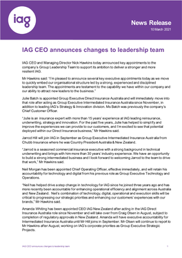 IAG CEO Announces Changes to Leadership Team