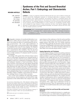 Syndromes of the First and Second Branchial Arches, Part 1: Embryology and Characteristic REVIEW ARTICLE Defects