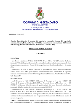 Decreto 2017 06 Nomina Segretario Comunale