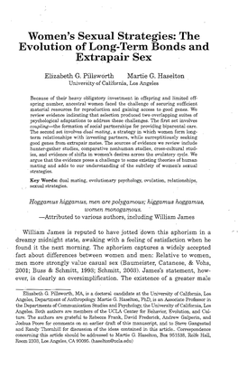 Women's Sexual Strategies: the Evolution of Long-Term Bonds and Extrapair Sex