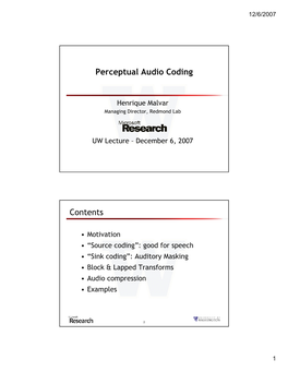 Perceptual Audio Coding Contents