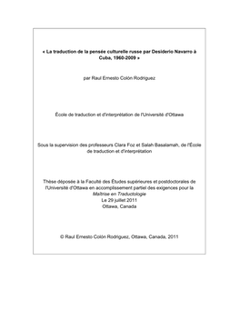 « La Traduction De La Pensée Culturelle Russe Par Desiderio Navarro À Cuba, 1960-2009 »