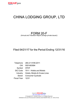 China Lodging Group, Ltd
