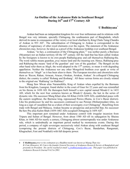 An Outline of the Arakanese Rule in Southeast Bengal During 16Th and 17Th Century AD