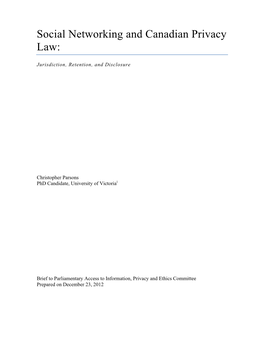 Social Networking and Canadian Privacy Law