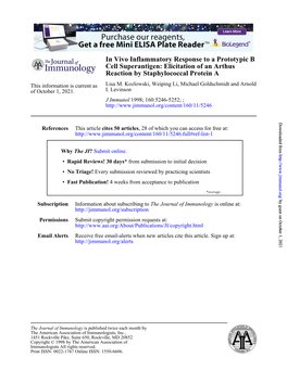 Reaction by Staphylococcal Protein a Cell Superantigen: Elicitation of An