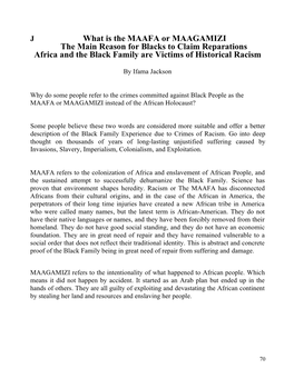 What Is the MAAFA Or MAAGAMIZI the Main Reason for Blacks to Claim Reparations Africa and the Black Family Are Victims of Historical Racism