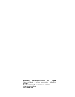 Aspectos Geomorfológicos Da Folha Rondonópolis – Mir-405 (Se.21-X-B)