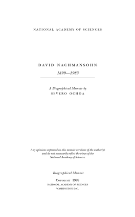 DAVID NACHMANSOHN March 17, 1899-November 2, 1983