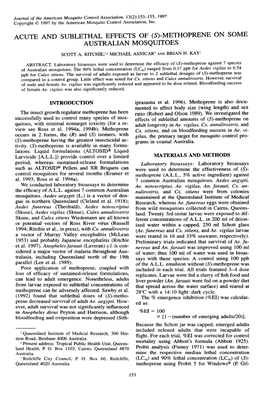 Acute and Sublethal Effects of (S)-Methoprene on Some Australian