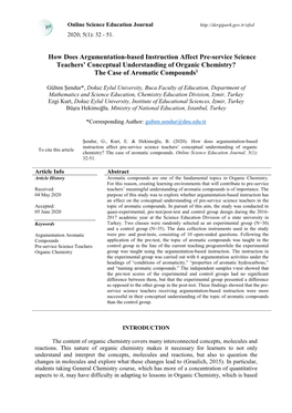 How Does Argumentation-Based Instruction Affect Pre-Service Science Teachers’ Conceptual Understanding of Organic Chemistry? the Case of Aromatic Compounds1