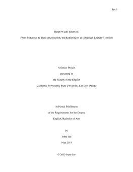 Ralph Waldo Emerson: from Buddhism to Transcendentalism