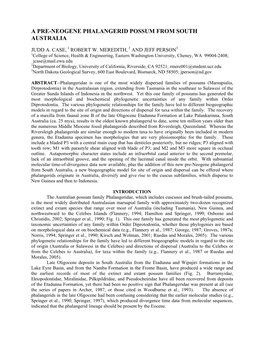 Case Et Al. 2008 a Pre-Neogene Phalangerid Possum from South