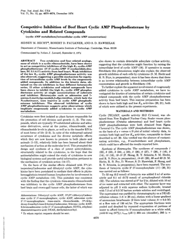 Competitive Inhibition of Beef Heart Cyclic AMP Phosphodiesterase by Cytokinins and Related Compounds (Cyclic AMP Metabolism/Intracellular Cyclic AMP Concentration)