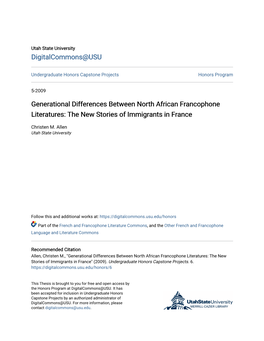 Generational Differences Between North African Francophone Literatures: the New Stories of Immigrants in France