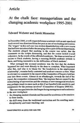 Managerialism and the Changing Academic Workplace 1995-2001