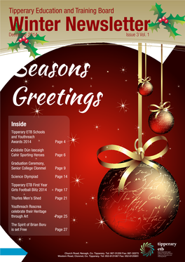 Tipperary Education and Training Board Winter Newsletter December 2014 Issue 3 Vol