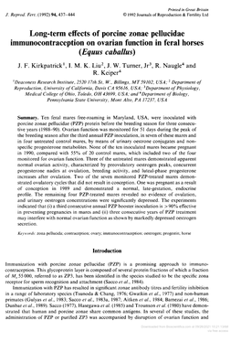 Immunocontraception on Ovarian Function in Feral Horses (Equus Caballus) J