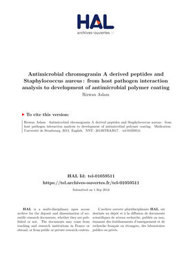 Antimicrobial Chromogranin a Derived Peptides and Staphylococcus Aureus: from Host Pathogen Interaction Analysis to Development