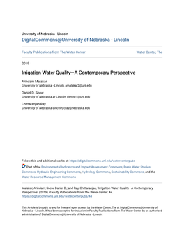 Irrigation Water Quality—A Contemporary Perspective